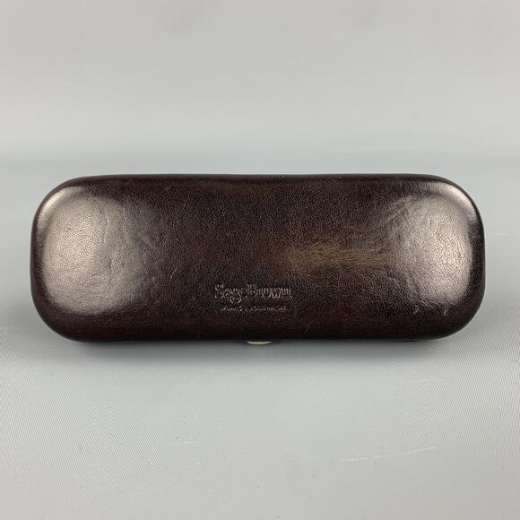 SAGEBROWN Dark Brown Leather Logo Embossed Eyewear Case - Picture 1 of 7